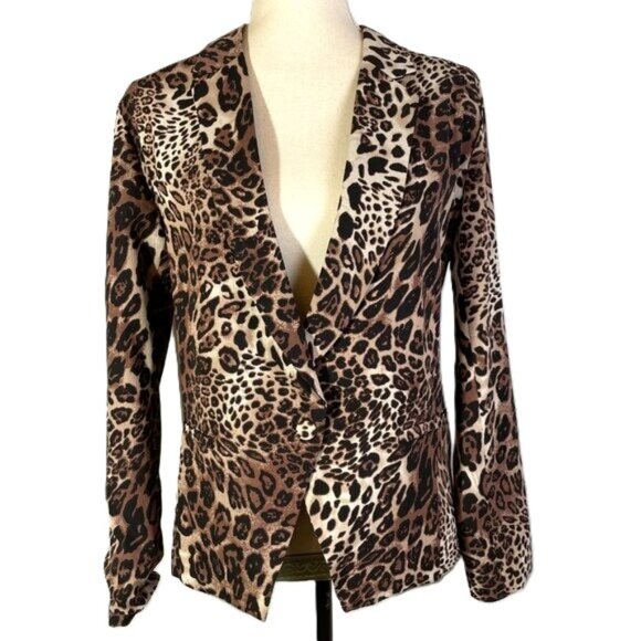 Skylar + Madison Leopard Print Blazer Lightweight Lined Brown Black Size S - Picture 1 of 11